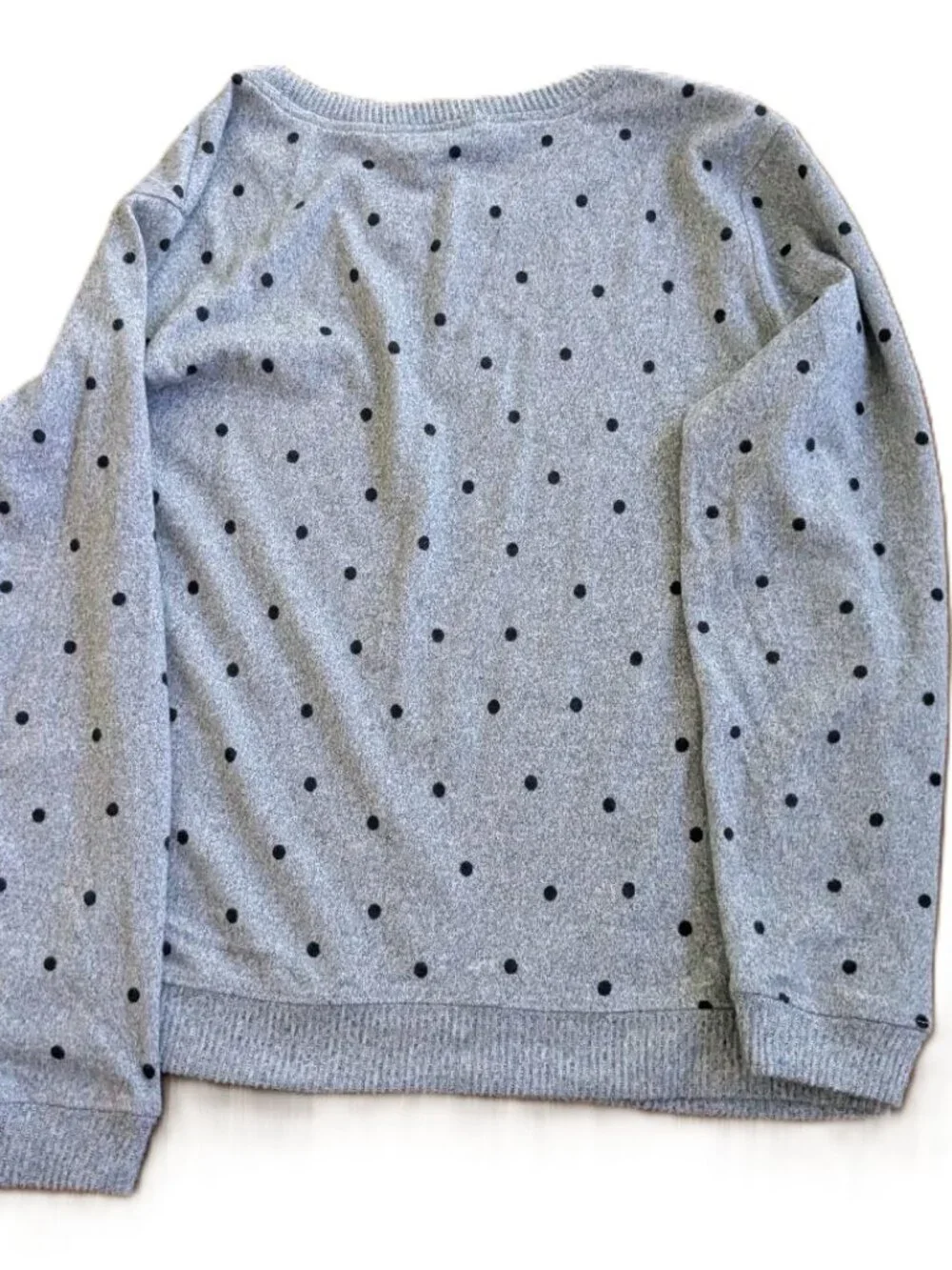 Emily Daniels Whimsical Twee Retro Chic Gray & Black Polk Butter Soft Sweater LG